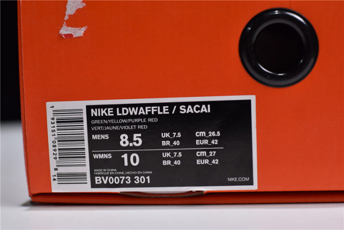 sacai nike ldv waffle green pink yellow bv0073-301